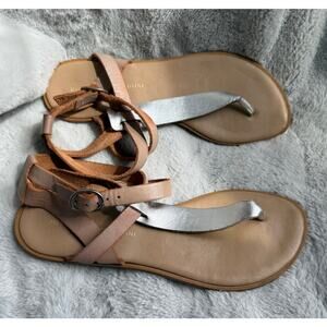 Mercanti Fiorentini Silver Brown Leather Strappy Sandals Italy Size 40 / US 10